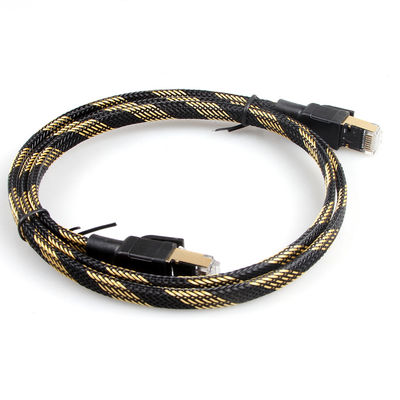 Alta velocità intrecciata gialla nera piana di nylon del cavo di toppa di Ethernet Cat7