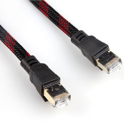 Alta velocità intrecciata gialla nera piana di nylon del cavo di toppa di Ethernet Cat7