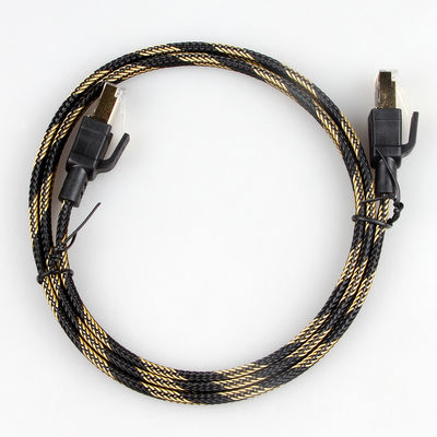 Alta velocità intrecciata gialla nera piana di nylon del cavo di toppa di Ethernet Cat7