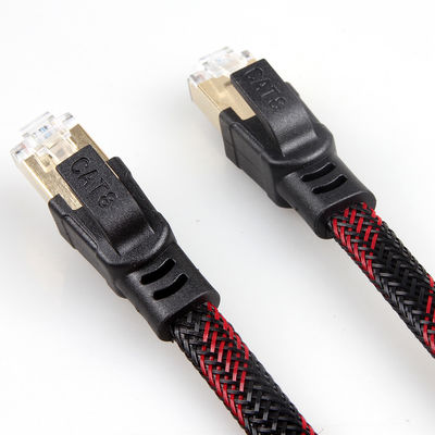 Anti-interferenza nero rosso intrecciato di nylon stabile del cavo di Ethernet Cat8