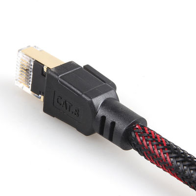 Cavo patch Cat8 per interni ed esterni in nylon intrecciato rosso nero 26 AWG 40 Gbps