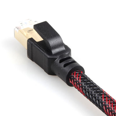 Cavo patch Cat8 per interni ed esterni in nylon intrecciato rosso nero 26 AWG 40 Gbps
