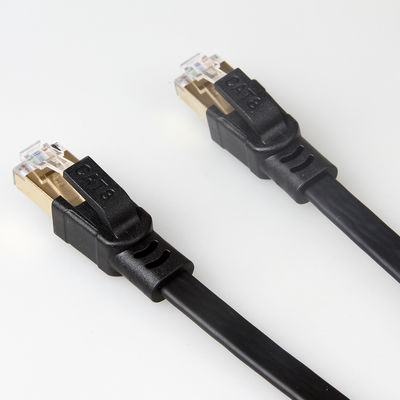 Il cavo di Ethernet piano schermato nero Cat8 con oro ha placcato il connettore RJ45
