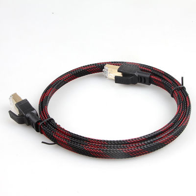 Anti-interferenza nero rosso intrecciato di nylon stabile del cavo di Ethernet Cat8