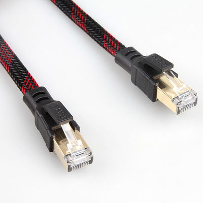 Anti-interferenza nero rosso intrecciato di nylon stabile del cavo di Ethernet Cat8
