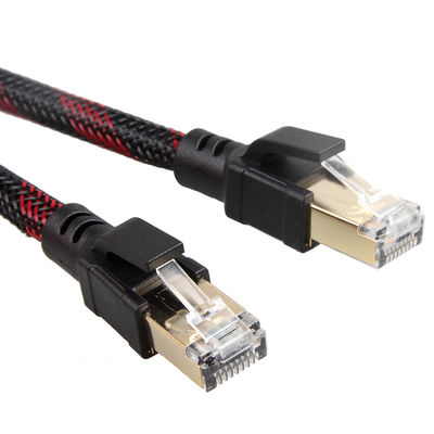 Cavo patch Cat8 per interni ed esterni in nylon intrecciato rosso nero 26 AWG 40 Gbps