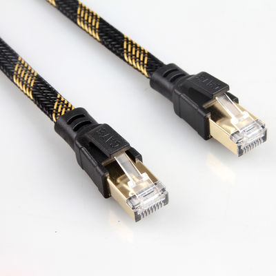 Alta velocità gialla nera intrecciata di nylon di RJ45 Cat8 del cavo stabile della toppa