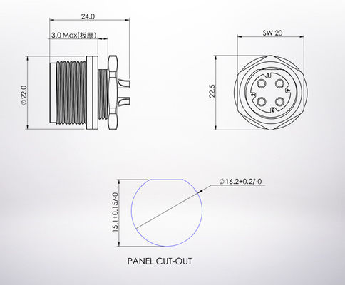 Connettore di cavo industriale impermeabile del cablaggio del cavo IP68 M16 4pins a XH2.5